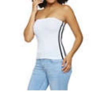 Women's White Strapless Top with Black Stripes